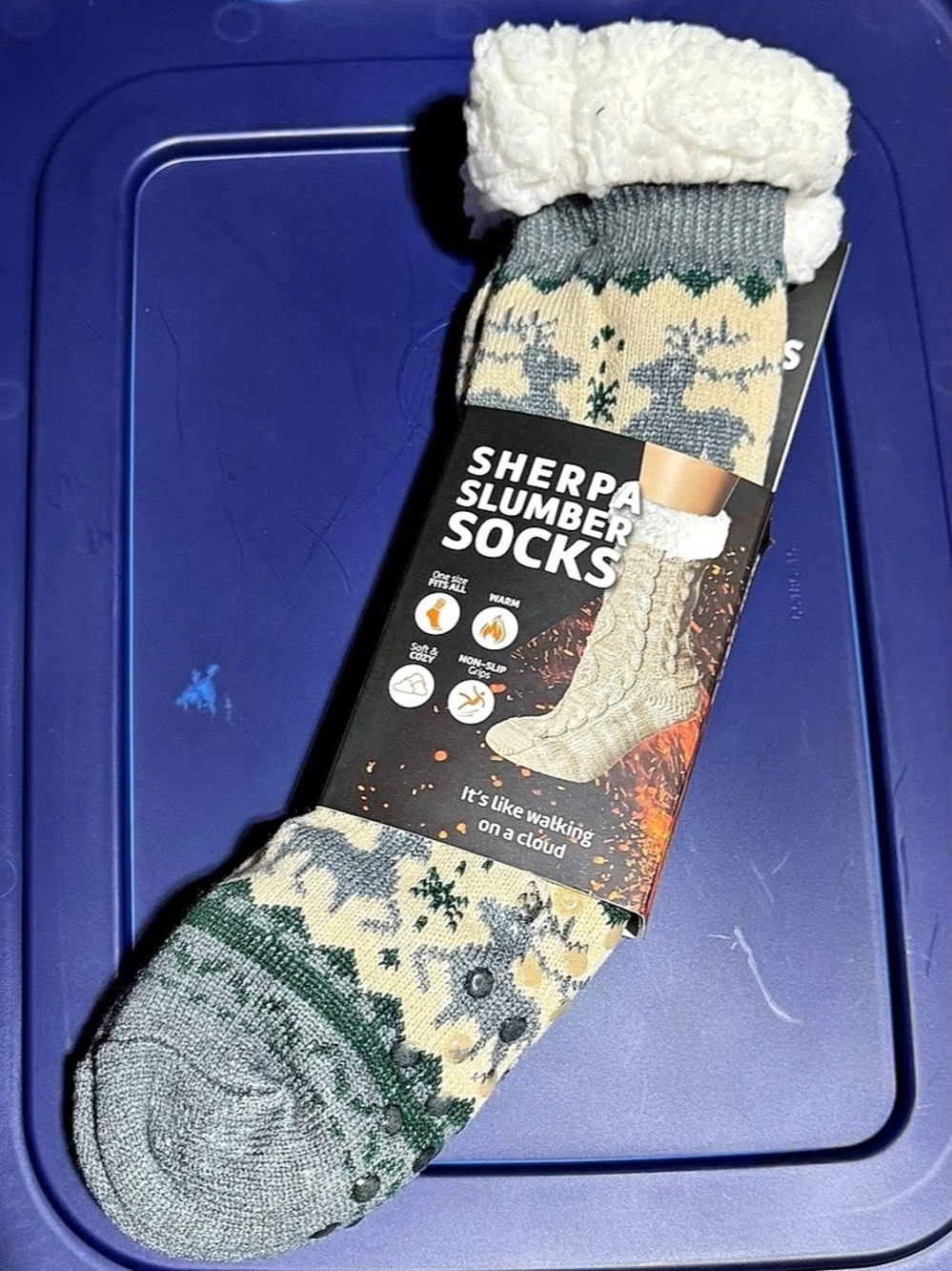 Heat Trendz Sherpa Slumber Socks Gray & Green NWT